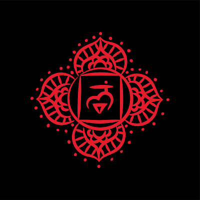 Muladhara草图图标。第三个太阳脉轮。向量黄线符号。骶迹象。冥想