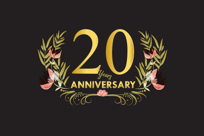 20周年生日快乐金色水彩花卡片