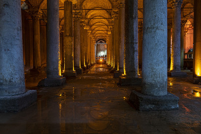 Interior of Basilica Cistern or Cisterna Basilica,