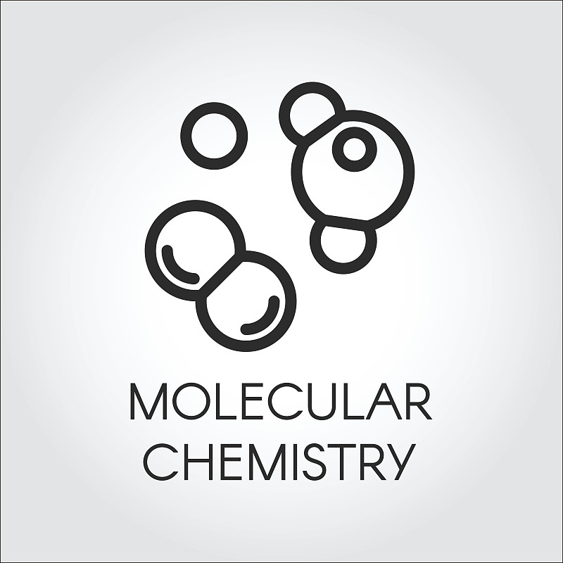 分子化学图标线性风格的科学，物理，教育和其他项目。轮廓标签预览效果