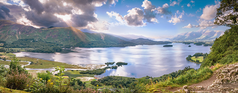 坎布里亚郡的Derwentwater湖全景图