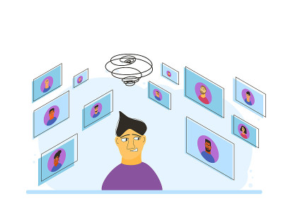 视频会议的概念。网络电话。矢量平面