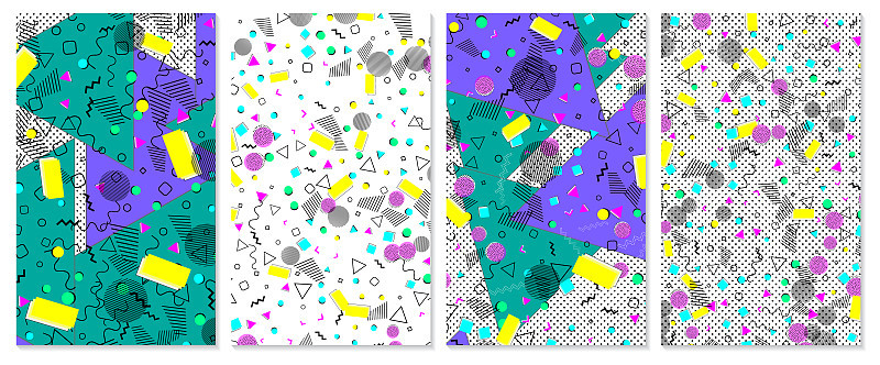 Set of trendy pattern. Pop art color background.