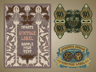 vector vintage items:标签Art Nouveau