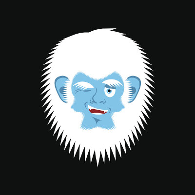雪人眨眼emoji。可恶的雪人欢快的阿凡达。大脚高兴的表情。矢量图