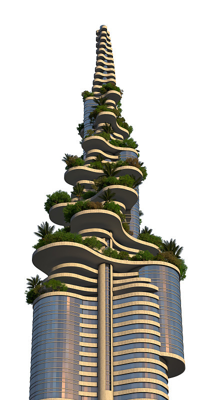 未来绿色城市特写建筑