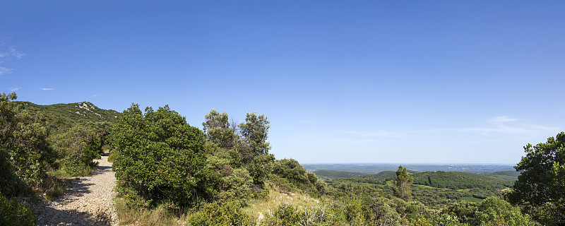 徒步旅行到Pic Saint Loup的顶峰，法国城市蒙彼利埃的标志性山，法国