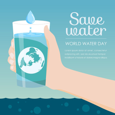 世界节水日-手握一杯水和地球矢量设计