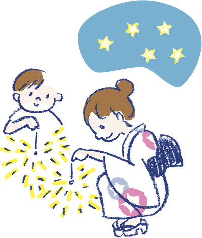 棉质和服和烟花