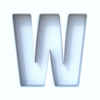 白色洞阴影字体字母W 3D