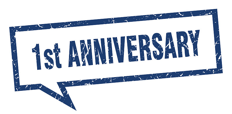 1周年的迹象。一周年广场演讲泡泡。1周年纪念日