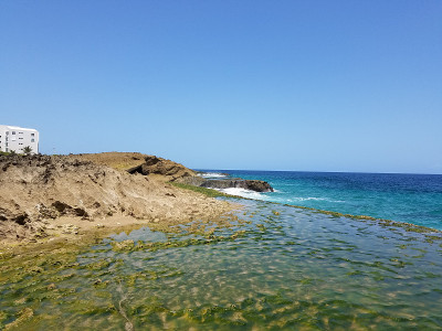 波多黎各海滩上的岩石、沙子和海浪