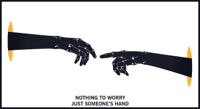 Two hands reaching out to each other. Trendy flat 