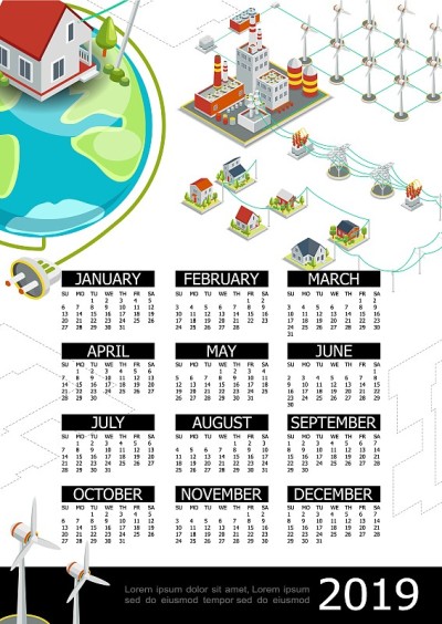 等距电力2019年日历模板