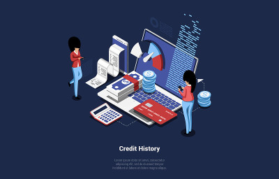 Vector Illustration Of Isometric Credit History Co