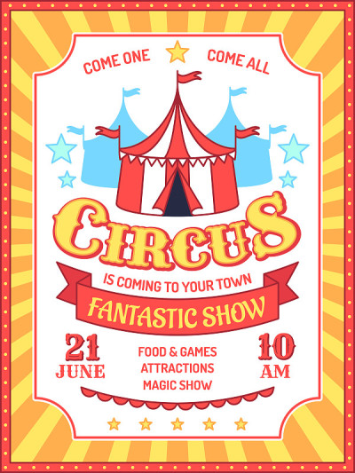 Circus poster. Fun fair event invitation, carnival