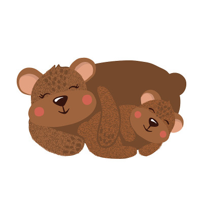 Cute hand drawn happy bear family on white.