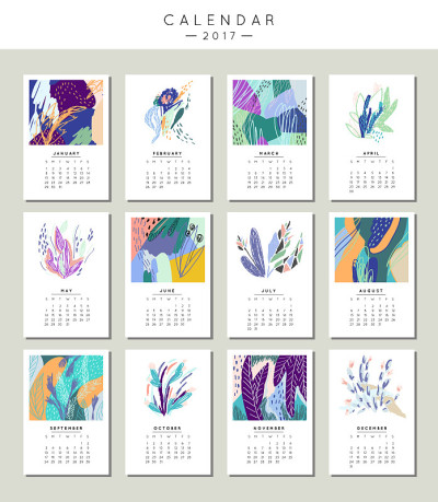 抽象花卉日历2017。
