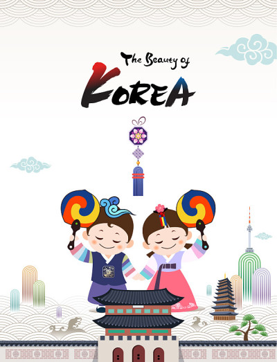 韩国之美(韩国传统韩服童子人物欢迎您与大志迷一起来韩国游玩。)