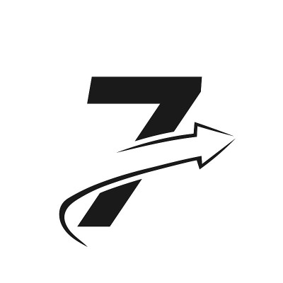 财务标志与7个字母的概念。营销和金融业务标识。7带有营销增长箭头的金融标识模板