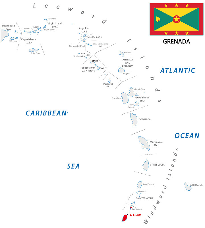 小安的列斯与格林纳达的轮廓地图