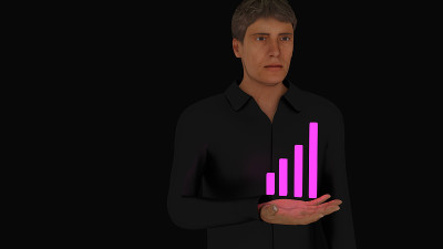 统计数据在一个男人的手3d渲染