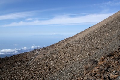 西班牙特内里费岛泰德火山的斜坡徒步旅行路线上的游客。