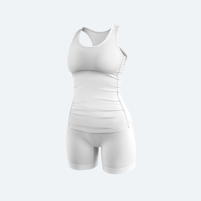 模拟白色背心，短裤，3D渲染，女性压缩服孤立在背景上。