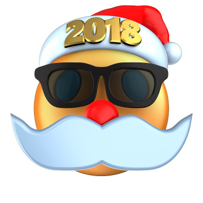 3d橙色表情微笑与2018圣诞帽