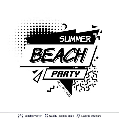 Summer party ad text in pop-art style.