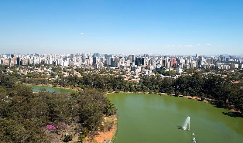 鸟瞰图Ibirapuera公园在圣保罗市，巴西。