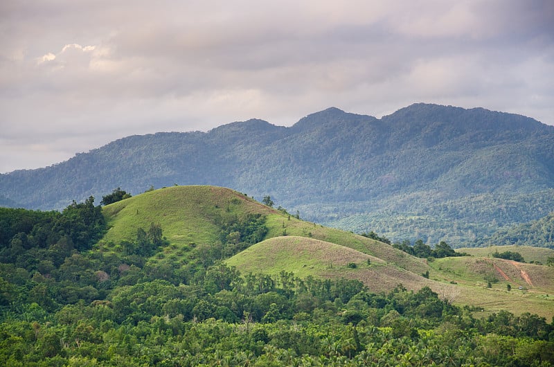 位于泰国拉廊的草山和蓝天背景