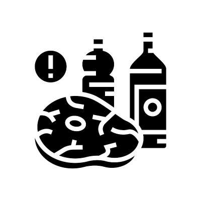 肉，脂肪油不健康的产品，为痛风病象形图标矢量插图