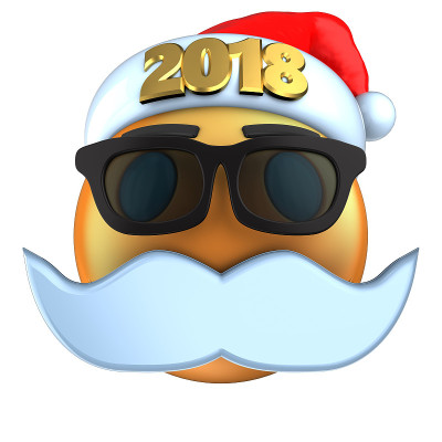3d橙色表情微笑与2018圣诞帽