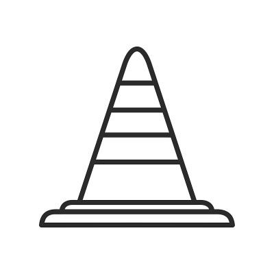 简单的轮廓交通锥，平面图标矢量插图。