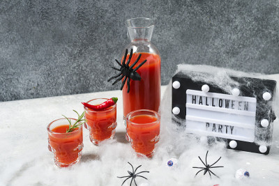 Bloody Mary cocktail in Halloween decor