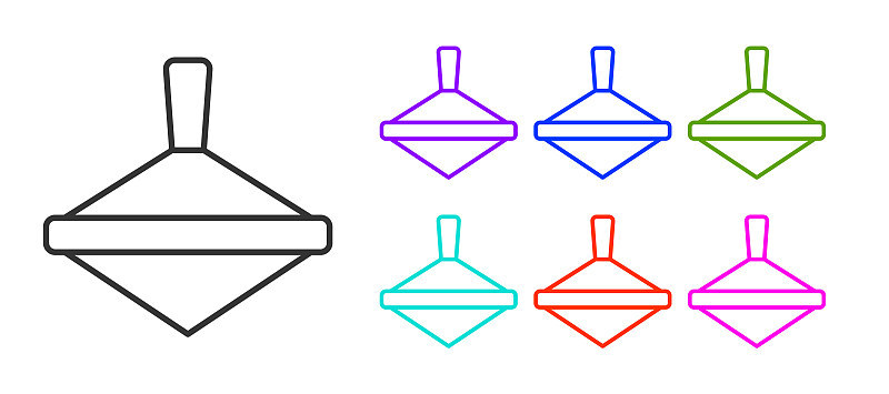 黑色线旋转玩具图标孤立在白色背景。设置图标丰富多彩。向量