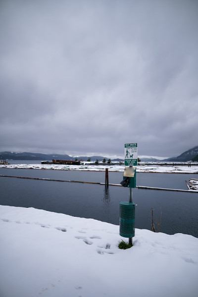 冬天雪的港口在Sayward，温哥华岛，BC，加拿大