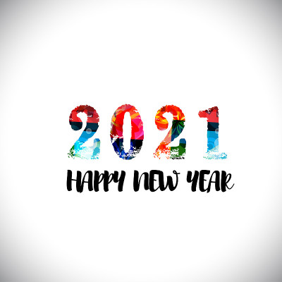 快乐2021年新年彩色碑文矢量插图。新年快乐横幅，用于季节性假日传单，问候和邀请，圣诞主题的祝贺和卡