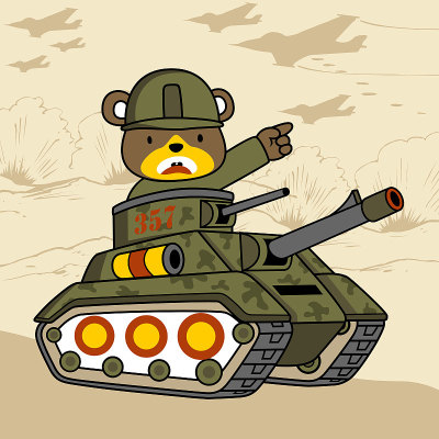 bear cartoon on camouflage tank