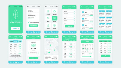 Set of UI, UX, GUI screens Ecology app flat design