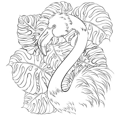 怪兽树叶和火烈鸟