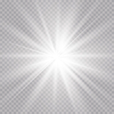 发出光的效果。星光闪耀在透明的背景上。矢量插图。太阳