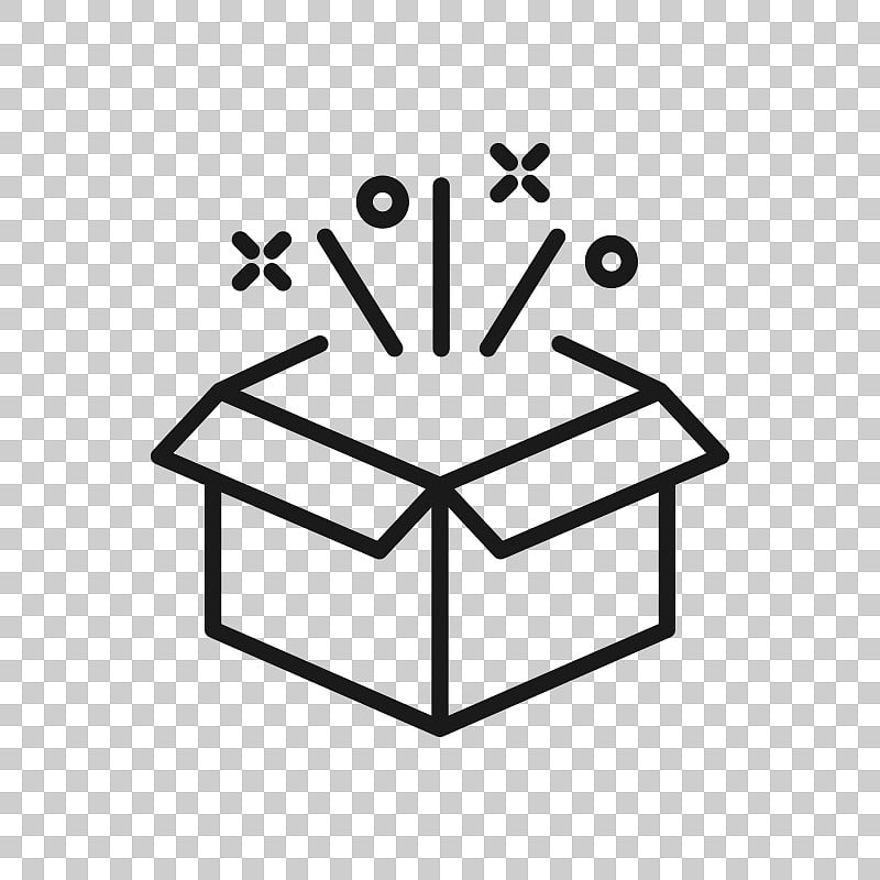 Gift box icon in transparent style. Magic case vec
