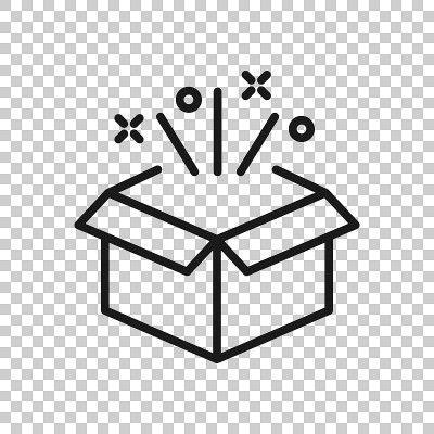 Gift box icon in transparent style. Magic case vec