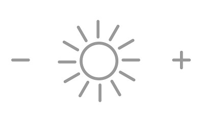 亮度图标或符号。太阳与正负图标。矢量插图。