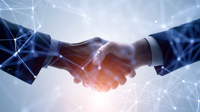 商业网络的概念。客户支持。握手。