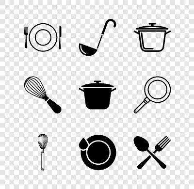 Set Plate, fork and knife, Kitchen ladle, Cooking 