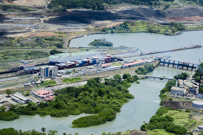 Miraflores Locks的鸟瞰图