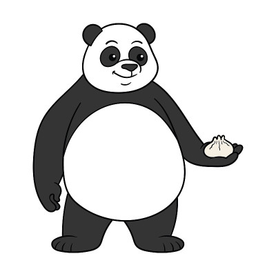 卡通熊猫抱包子插画